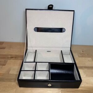 Mele & Co Black Faux Leather Valet‎ Tray Jewelry Box Watch Organizer 062016